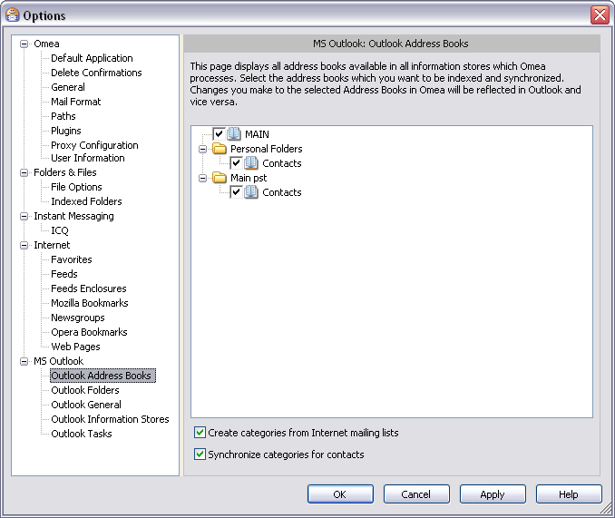 Options Dialog: Outlook Address Books